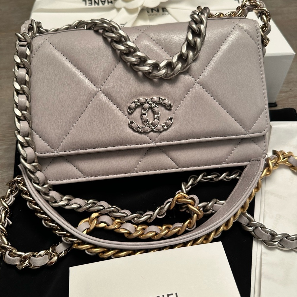 Chanel Light Gray Quilted Crossbody Bag